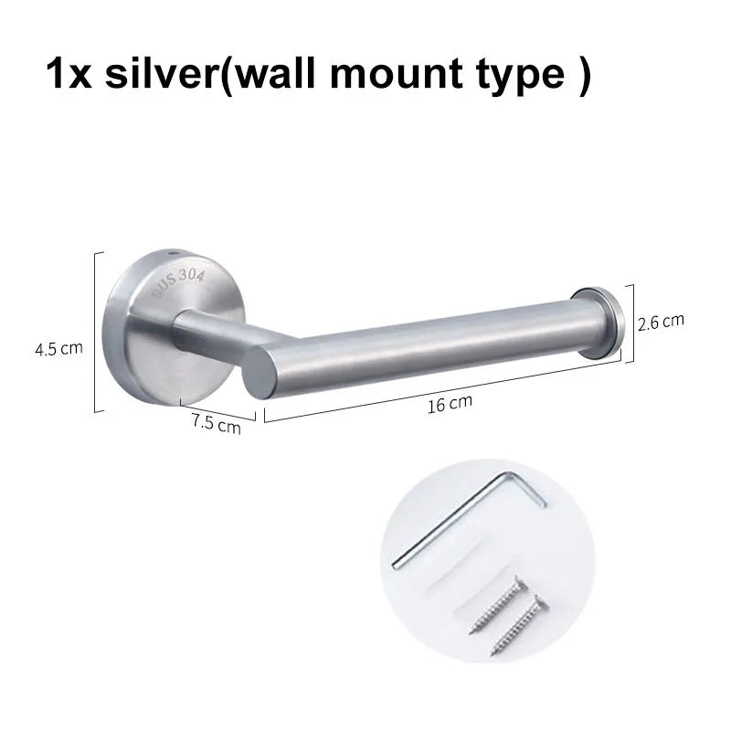 Black Toilet Roll Paper Towel Toilet Wall Holder Stainless Steel Organizers Holder Bathroom Self Adhesive Punch-Free Rack Tissue